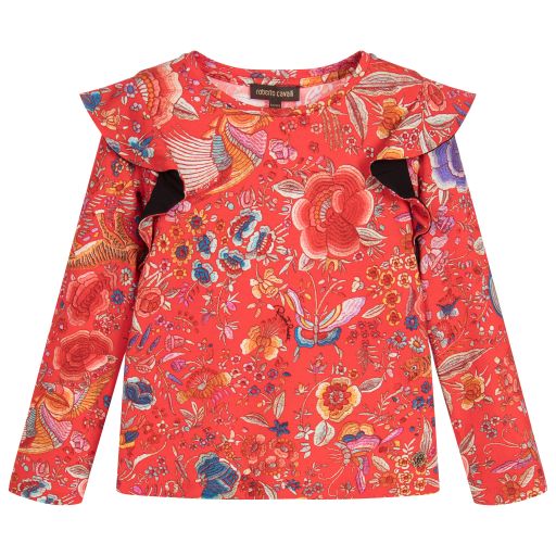 Roberto Cavalli-Girls Red Floral Top  | Childrensalon Outlet