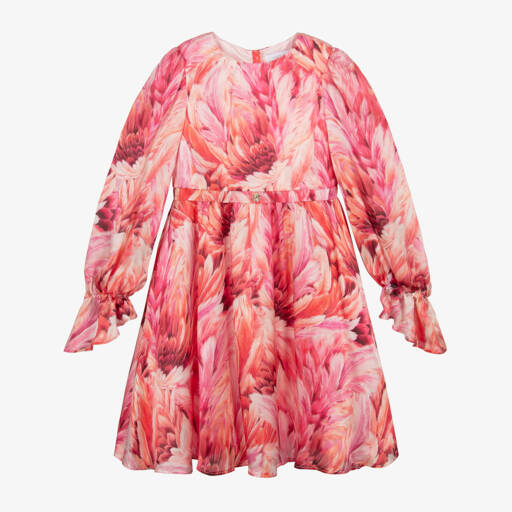 Roberto Cavalli-فستان بطبعة بلوماج حرير لون زهري | Childrensalon Outlet
