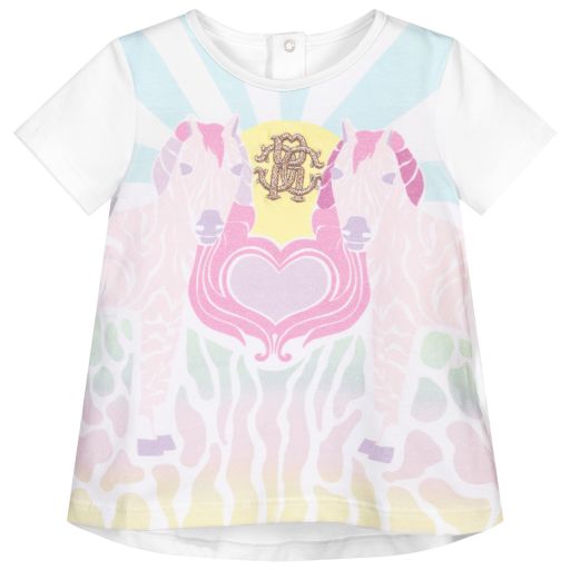 Roberto Cavalli-Girls White Cotton T-Shirt | Childrensalon Outlet