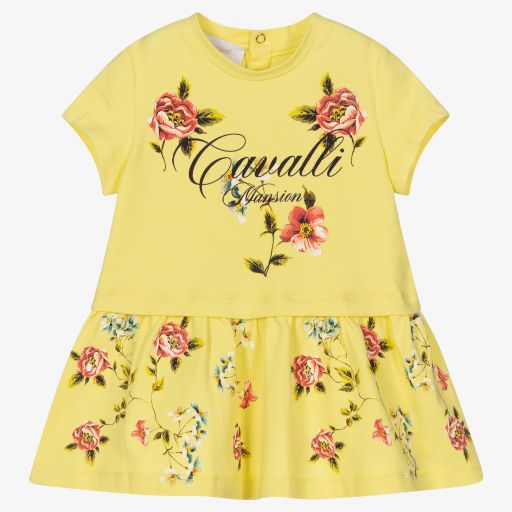 Roberto Cavalli-Girls Yellow Cotton Dress  | Childrensalon Outlet