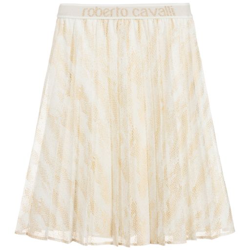 Roberto Cavalli-Ivory & Gold Georgette Skirt | Childrensalon Outlet