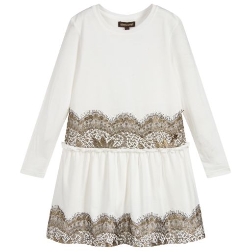 Roberto Cavalli-Ivory Jersey & Lace Dress | Childrensalon Outlet