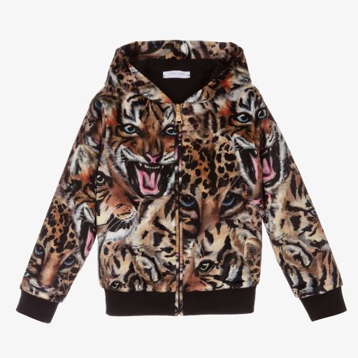 Roberto Cavalli-Leopard Velour Zip-Up Top | Childrensalon Outlet