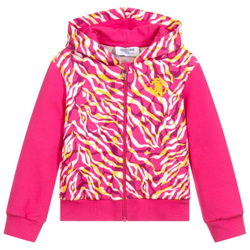 Roberto Cavalli-Pink Cotton Hooded Zip-Up Top | Childrensalon Outlet
