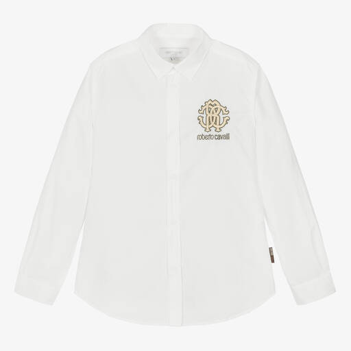Roberto Cavalli-قميص بطبعة مونوغرام قطن لون أبيض للمراهقين | Childrensalon Outlet