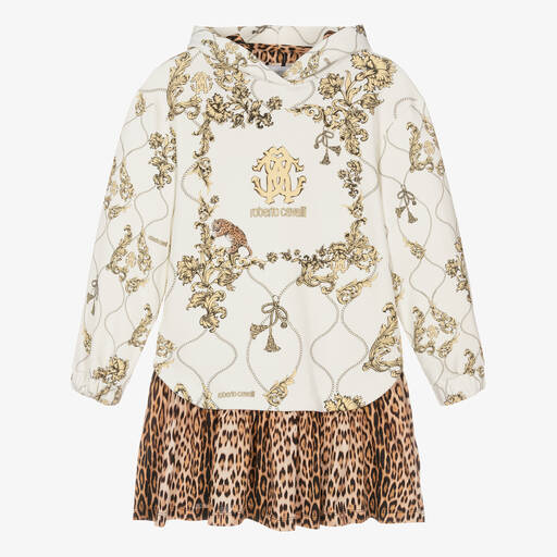 Roberto Cavalli-Teen Girls Ivory Arabesque & Leopard Dress | Childrensalon Outlet