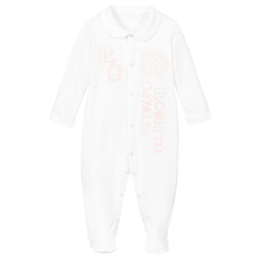 Roberto Cavalli-White Cotton Logo Babygrow | Childrensalon Outlet