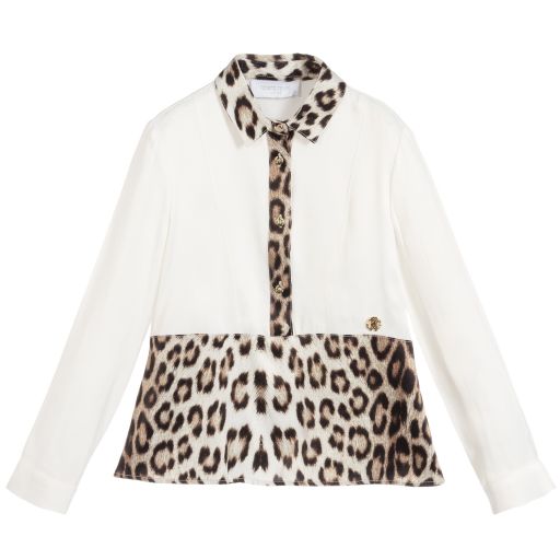 Roberto Cavalli-White Leopard Print Blouse | Childrensalon Outlet