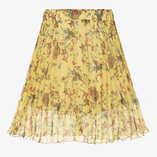 Roberto Cavalli-Yellow Floral Pleated Skirt | Childrensalon Outlet