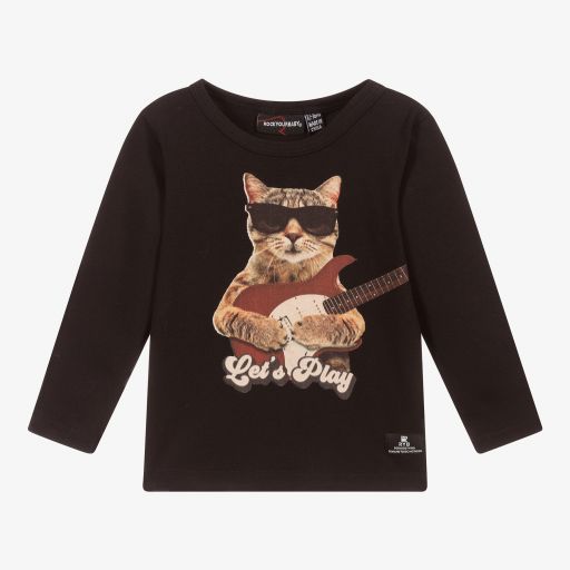 Rock Your Baby-Baby Black Cat Print Top | Childrensalon Outlet