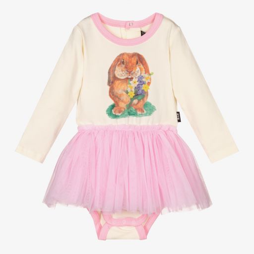Rock Your Baby-فستان قطن جيرسي وتول لون زهري وعاجي | Childrensalon Outlet