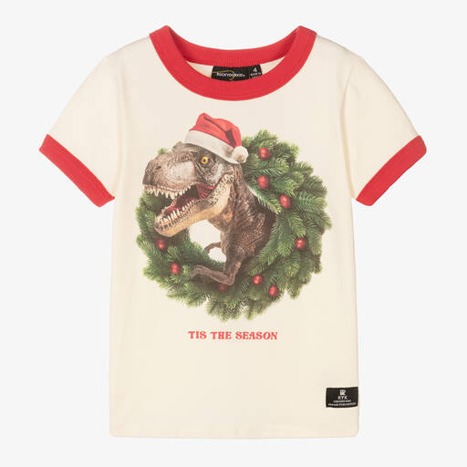 Rock Your Baby-T-Shirt mit Schriftzug „Tis The Season“ aus elfenbeinfarbener Baumwolle für Jungen | Childrensalon Outlet