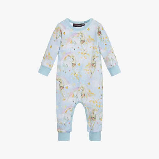 Rock Your Baby-أوفرول رومبر قطن جيرسي لون أزرق بطبعة ملونة للمولودات | Childrensalon Outlet