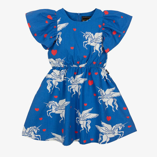 Rock Your Baby-Girls Blue Cotton Unicorn Dress | Childrensalon Outlet