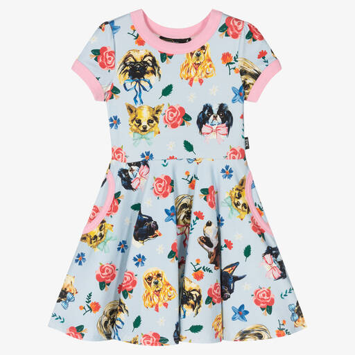 Rock Your Baby-Girls Blue Pups Cotton Dress | Childrensalon Outlet