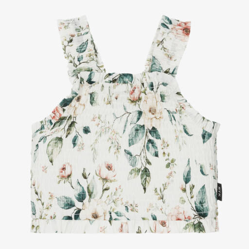 Rock Your Baby-Girls Floral Ivory Shirred Blouse | Childrensalon Outlet