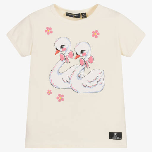 Rock Your Baby-Girls Ivory Cotton Swans T-Shirt | Childrensalon Outlet
