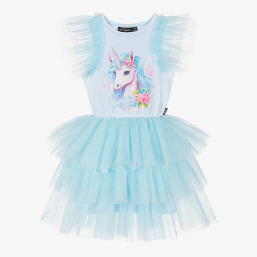 Rock Your Baby-فستان بطبعة يونيكورن تول لون أزرق | Childrensalon Outlet