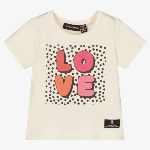 Rock Your Baby-Кремовая хлопковая футболка с надписью Love | Childrensalon Outlet