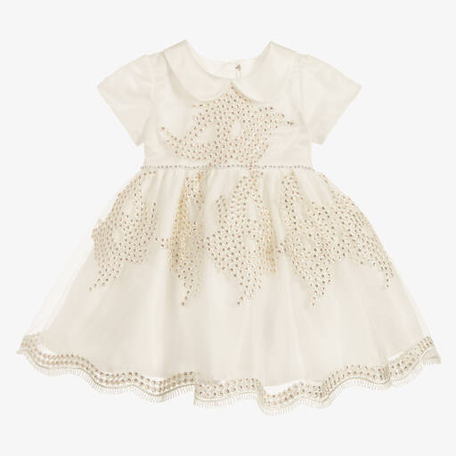 Romano Princess-Baby Girls Ivory & Gold Dress | Childrensalon Outlet