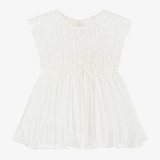 Romano-Baby Girls Ivory Lace & Chiffon Dress | Childrensalon Outlet