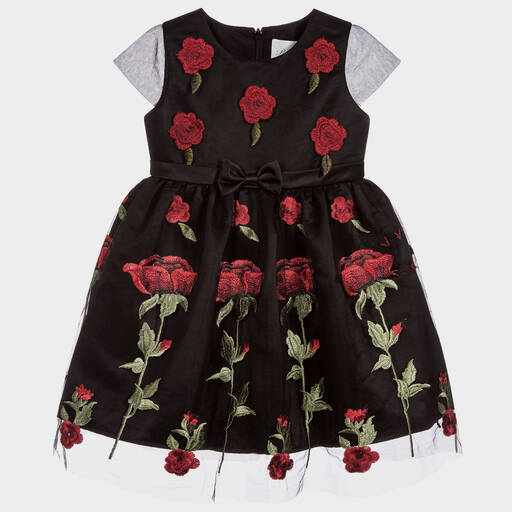 Romano Princess-Black Tulle & Red Rose Dress | Childrensalon Outlet