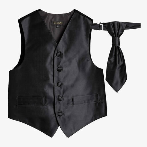 Romano Vianni-Boys Black Waistcoat & Cravat Tie Set | Childrensalon Outlet