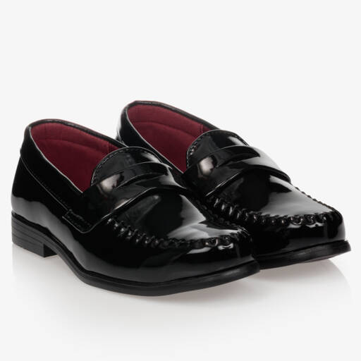 Romano-Boys Glossy Black Penny Loafers | Childrensalon Outlet