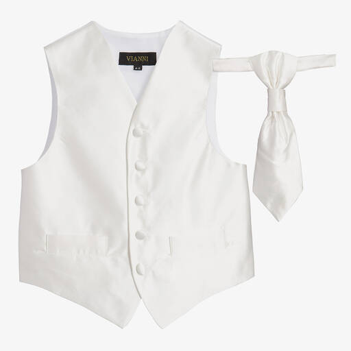 Romano Вианни-Boys Ivory Waistcoat & Adjustable Tie Set | Childrensalon Outlet