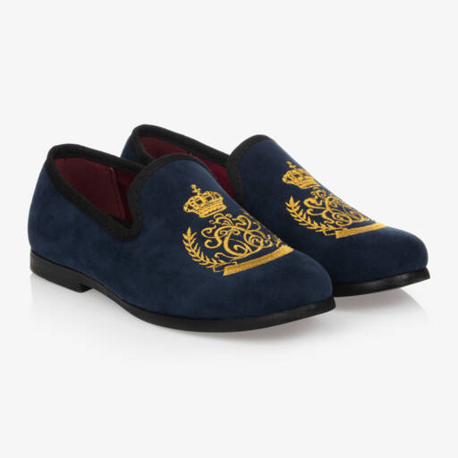 Romano-Boys Navy Crest Loafers | Childrensalon Outlet