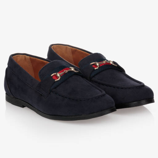 Romano-Boys Navy Faux Suede Loafers | Childrensalon Outlet