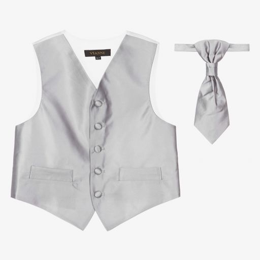 Romano Vianni-Ensemble cravate réglable et gilet gris argenté | Childrensalon Outlet