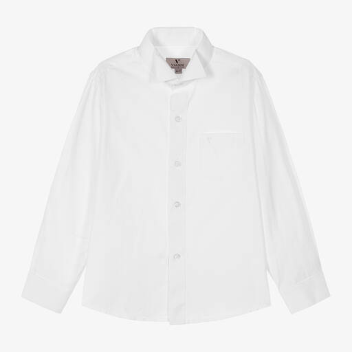 Romano-Белая хлопковая рубашка с воротником-стойкой для мальчиков | Childrensalon Outlet