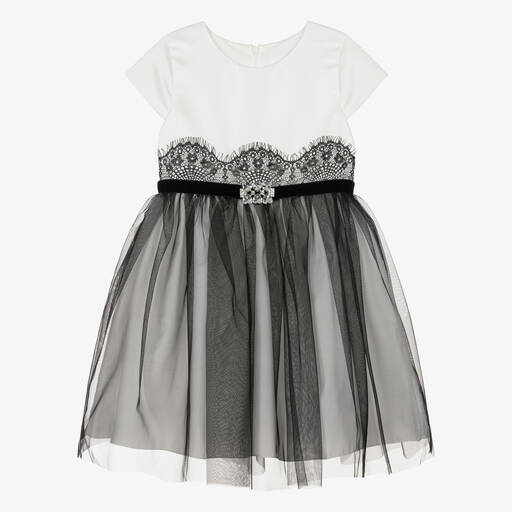 Romano-Girls Ivory Satin & Black Tulle Dress | Childrensalon Outlet