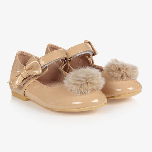 Romano-Girls Patent Beige Shoes | Childrensalon Outlet