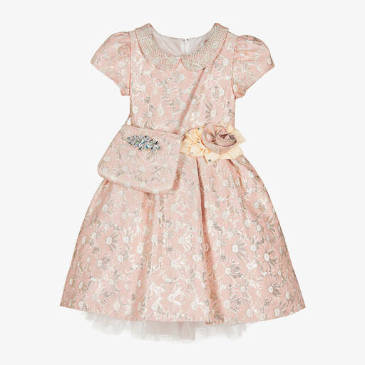 Romano-Розовое парчовое платье в цветочек для девочек | Childrensalon Outlet