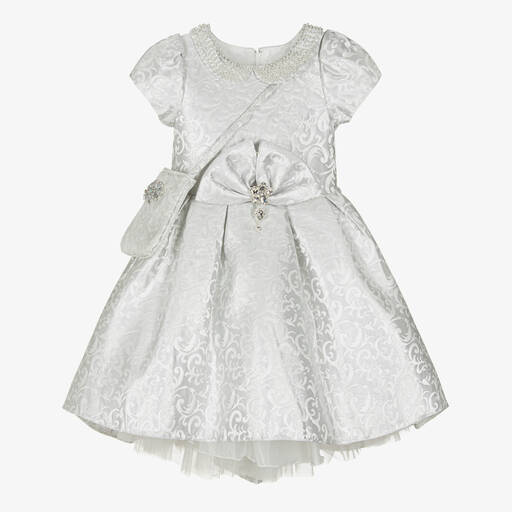 Romano-طقم فستان وحقيبة جاكارد لون فضي | Childrensalon Outlet
