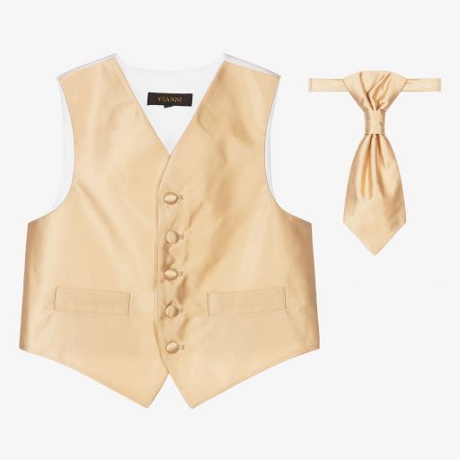 Romano Vianni-Gold Satin Waistcoat & Tie Set | Childrensalon Outlet