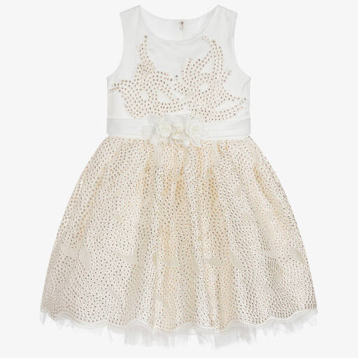Romano Princess-Ivory & Gold Sequinned Dress | Childrensalon Outlet