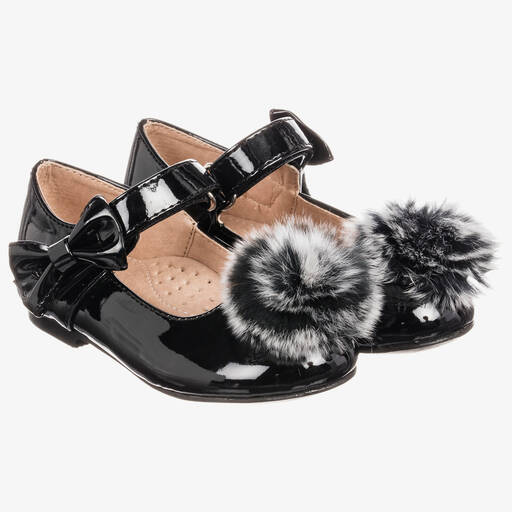 Romano Princess-Patent Black Pom-Pom Shoes | Childrensalon Outlet