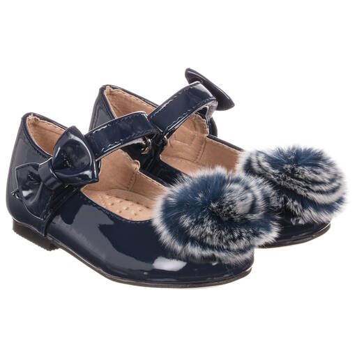 Romano Princess-Patent Blue Pom-Pom Shoes | Childrensalon Outlet