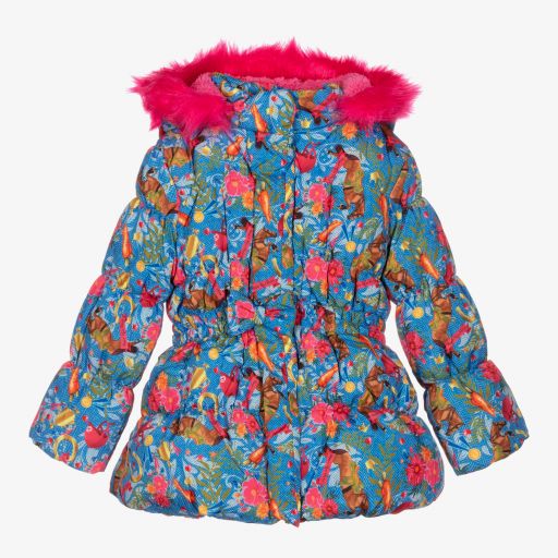 Rosalita Señoritas-Blue Horse Print Puffer Coat | Childrensalon Outlet