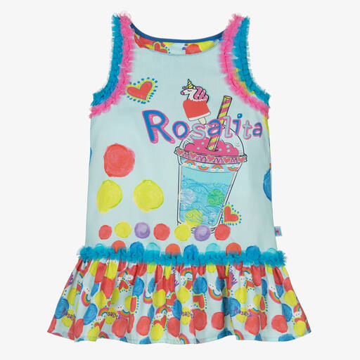 Rosalita Señoritas-Girls Blue Milkshake Logo Dress | Childrensalon Outlet