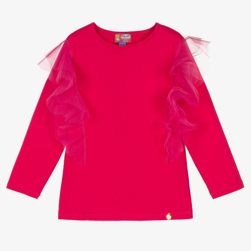 Rosalita Señoritas-Girls Fuchsia Pink Cotton & Tulle Top | Childrensalon Outlet