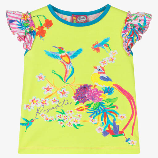 Rosalita Señoritas-Girls Green Tropical Cotton T-Shirt | Childrensalon Outlet