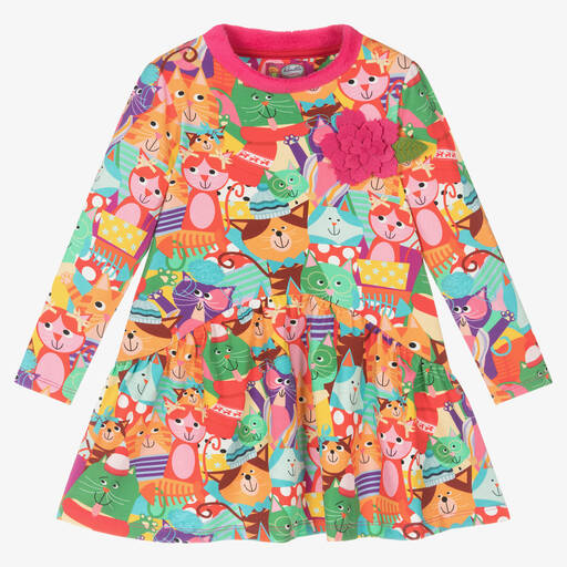 Rosalita Señoritas-Разноцветное хлопковое платье с котами | Childrensalon Outlet
