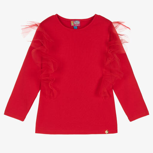 Rosalita Señoritas-Girls Red Cotton & Tulle Top | Childrensalon Outlet