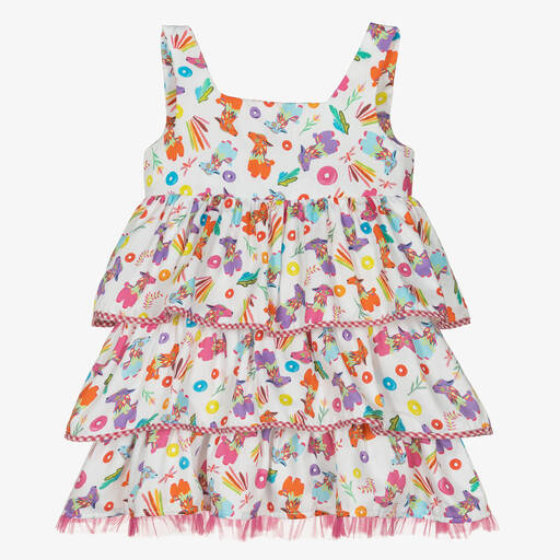 Rosalita Señoritas-Girls White Cotton Llama Dress | Childrensalon Outlet