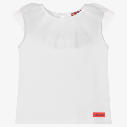 Rosalita Señoritas-Girls White Cotton & Tulle T-Shirt | Childrensalon Outlet