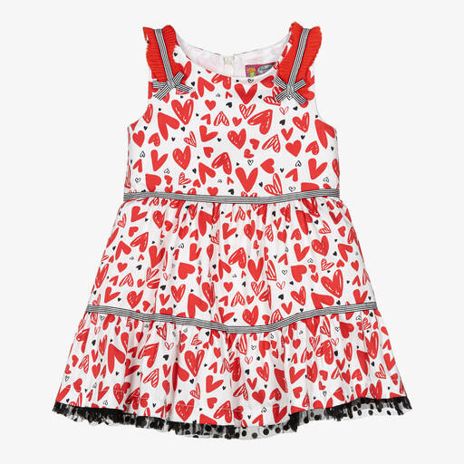 Rosalita Señoritas-Girls White & Red Heart Cotton Dress | Childrensalon Outlet